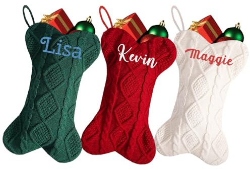 8 Stück lustiger DIY personalisierter bestickter Name 41,5 cm großer Weihnachtsstrumpf, individueller Name, Familie, gestrickter Knochen, Weihnachtsstrumpf mit Namen für Kamin, hängende Feiertage