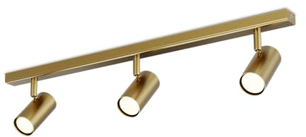 Sulion - Lámpara de Techo MILÁN 3 Focos Orientables Dorada | Barra de Focos Giratorios 180° | Casquillo GU10 (Bombillas No Incluidas) | IP20 | 3 bombillas de 25W máx 250V | Para interiores