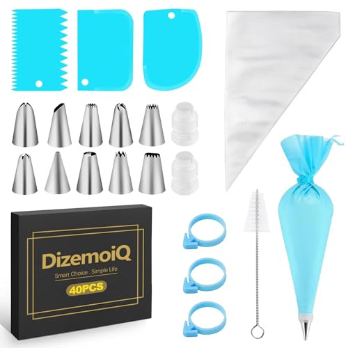 DizemoiQ 24-teiliges Spritztüllen Set mit Edelstahl Spritzbeuteln für Torten und Cupcakes – für Backen und Dekorieren, Zubehör für Anfänger und Profis