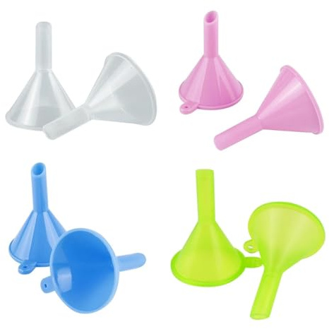 Kit di 8 piccoli imbuti, mini imbuto per profumo, collo stretto, piccoli imbuti da cucina per riempire bottiglie, contenitori, cucina, garage, laboratorio, oli essenziali, spezie, sabbia, arte