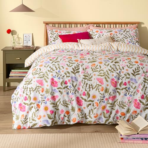 furn. Summer Solstice Duvet Cover Set – Reversible Celestial Floral Wiggle Stripe Cotton Blend Bedding (Multicolour - King)