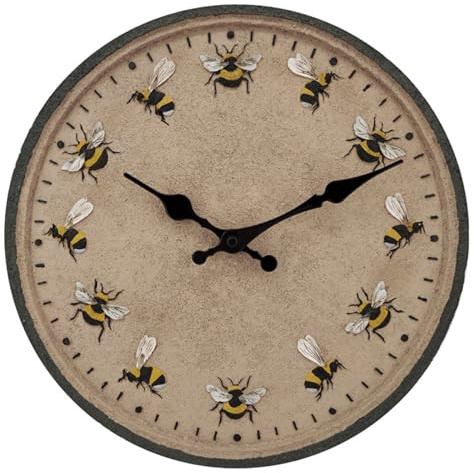 Uanqfegy Horloge Murale extérieure, 12 horloges de Jardin Rondes IP44 étanche, Conception d'abeille décorative pour Patio, Piscine, décoration de Cuisine