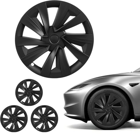 VEVOR Enjoliveurs Auto Compatible avec Tesla Model Y 2025, Cap de Roue 4 Pièces, Remplacement pour Jante R19 de 48,3 cm Protection des Roues, 10 Rayons, en ABS, Fixation par Clipsage, Noir Mat