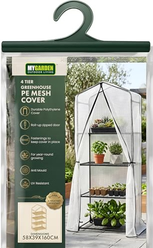My Garden Greenhouse Cover Replacement 58x39x160cm – Breathable PE Mesh Plastic Green House Cover – 4 Tier Water Resistant Greenhouse Replacement Cover for Garden Plants, Seedlings & Flowers