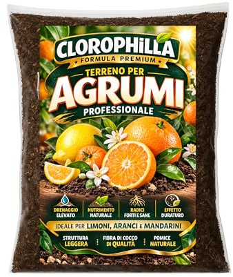 Terriccio per Agrumi Professionale – Substrato Premium con Pomice, Fibra di Cocco e Humus di Lombrico – Terreno Drenante per Limoni, Aranci e Piante in Vaso – Clorophilla (5 Litri)