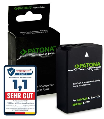 PATONA Premium EN-EL20a EN-EL20 Kamera Akku (echte 850mAh) Kompatibel mit Nikon 1 AW1 J1 J2 J3 S1 V3 COOLPIX A P950 P1000 P1100 - Blackmagic Pocket Cinema