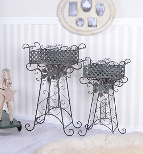 PALAZZO INT Mediterrane Blumenständer Maison Provence – 2er-Set Eisen-Blumenhocker im Vintage-Landhausstil, 90×58×28 cm & 77×47×23 cm, antik-patinierte Zierelemente aja089
