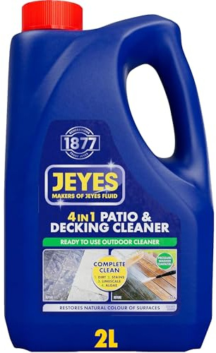 Jeyes 4 In 1 Patio & Decking Cleaner, Patio Cleaner Fluid for Paths, Drives, Decking & Fencing - Outdoor Disinfectant Liquid or Pressure Washer Detergent - Tackles Dirt, Algae & Stains (2 Litre)