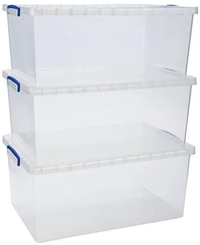 Really Useful Nestable Plastic Storage Box 62 Litre Clear (Pack of 3)