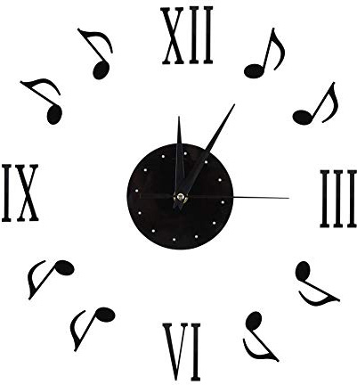 Orologio da Parete Musica, Orologio da Parete a Specchio con Note Musicali e Numeri Romani, 3D Stereo Adesivo da Parete Orologio Muto, Decorazione Fai Da Te per L'Ufficio Domestico