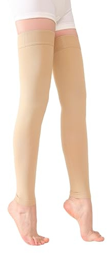 TOFLY® Medical Thigh High Compression Socks Footless for Women & Men, Opaque Support Hose, 15-20mmHg Graduated Compression Stockings with Silicone Band for Varicose Veins, Edema, DVT, 1 Pair Beige XL
