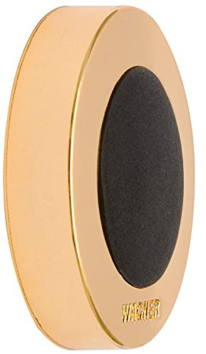 WAGNER Design-Wand-Türstopper SCREW OR GLUE/Schrauben oder Kleben - Durchmesser Ø 40 x 10 mm, Metall Hochglanz Goldoptik, Sunset Gold, thermoplastischer Kautschuk, schwarz, Designpreis - 15513711
