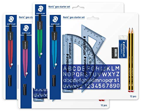 STAEDTLER 569120P2MS Geometrie-Set (Noris geo starter set, inklusive Zirkel, Winkelmesser und vielem mehr) 12-teilig