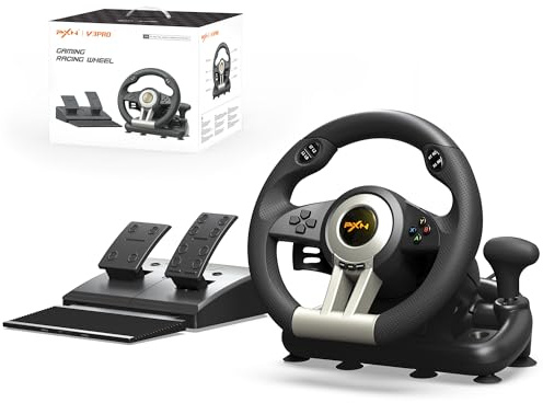 PXN PC Racing Wheel, V3 PRO 180 Degree Universal Usb Car Sim Race Steering Wheel with Pedals for PC, PS3, PS4, Xbox One, Xbox Series X/S, Switch (Black)