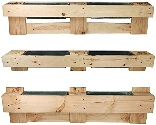 My-goodbuy24 Pflanzkasten Paletten-Deko Wandhalter Blumenregal aus Holz inkl. 2 Pflanzkästen Gartendeko Europaletten Pflanzschale Garten (A1-120x14x28cm)