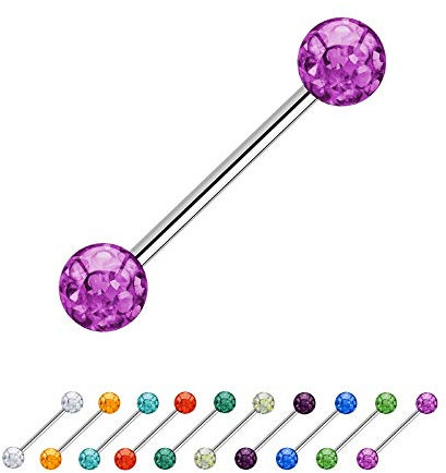 Treuheld® | 1.2mm x 20mm Piercing Barbell Silber | 3mm Kristall Piercing-Kugeln | Pink/Rosa | Chirurgenstahl | Nippel, Ohr