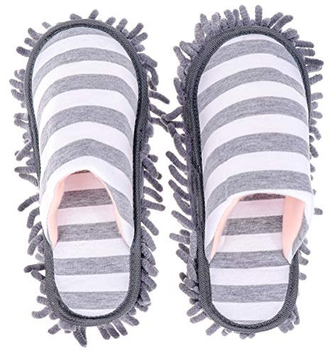 Yardwe 1 Pair of Unisex Multifunction Stripes Cleaning Slippers, Detachable Mopping Shoes House Floor Cleaning Mop Microfiber Sole for Reusable Kitchens Bathroom Living Room Floor (Grey)