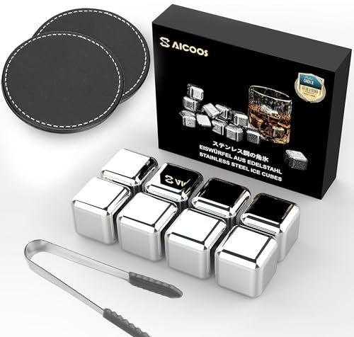 Eiswürfel Aus Edelstahl Wiederverwendbare Whisky Steine Ice Cubes Set, Whiskysteine, Wein Kühlsteine Für Getränke, Vatertagsgeschenke Geschenke für Männer und Ehemann, 8 Stück
