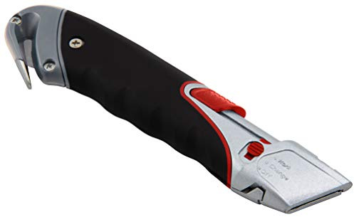 MC POWER - Profi Cuttermesser Universal-Messer | SX1212 | Sicherheit durch automatischen Klingeneinzug | integrierter Folienschneider | Cuttermesser Metall Gummierter Griff TÜV/GS geprüft
