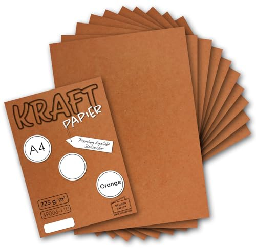 25 x vintage kraftpapper i orange/rostrött – DIN A4 21 x 29,7 cm – 210 x 297 mm – 240 g/m² naturligt återvunnet papper, ekologisk hantverkspapper enkelt kort – UmWelt av GUSTAV NEUSER