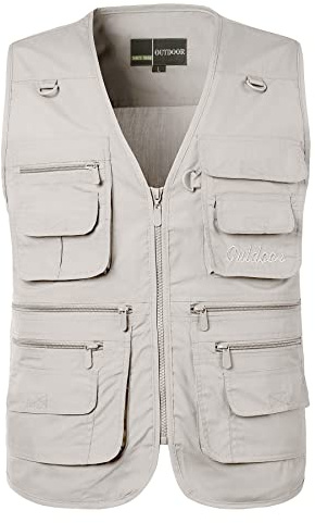 KTWOLEN Herren Outdoor Weste mit Vielen Taschen Leicht Atmungsaktiv Multifunktionsweste Ärmellos Freizeit Jacke Für Jagd Angeln Camping Fotografie Wandern, Beige, XXL