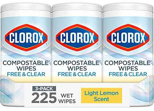 Clorox Free & Clear Cleaning Wipes, Light Lemon Scent, 75 Count, Pack of 3 (Pack May Vary)