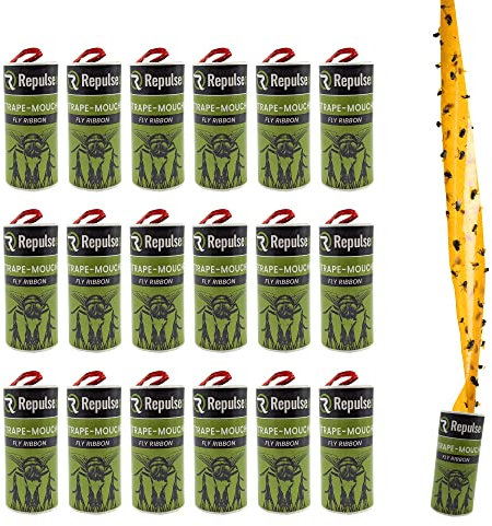 Repulseo® Rotolini Acchiappamosche ✯Made in UE✯, Carta moschicida Adesiva, Trappola per interno, Fly catcher Ecologico e non tossico- 16 Rotoli
