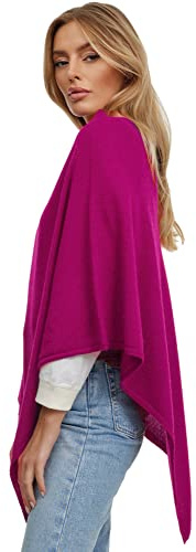 Poncho para mujer, cárdigan largo, suéter de punto, abrigo, para verano e invierno con lana y cachemira, fabricado en Italia, morado, Talla única
