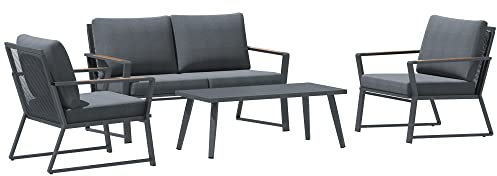 Outsunny 4-TLG. Gartenmöbel-Set Polyrattan Gartengarnitur Gartenset Sitzgruppe Doppelsofa 2 Einzelsofas mit Couchtisch Sofa mit Sitzkissen Outdoor Aluminium Dunkelgrau