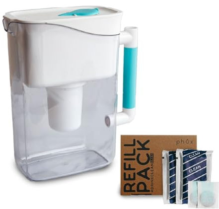Phox Wave 2.8L Water Filter Jug and Refillable Cartridge (Clean), Blue,White | 3 Month Supply