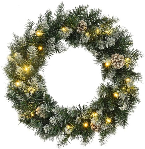 vidaXL Weihnachtskranz mit LED-Leuchten Grün 60 cm PVC