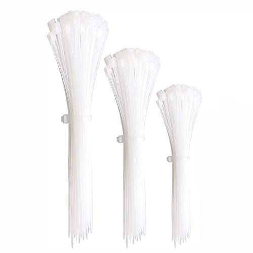 100pc White Plastic Cable Ties, 3 Different Sized Tie Wraps, Durable Strong Plastic Material Ensuring Longevity, Self Locking Zip Ties Ideal for Home, Office, Garden and DIY (White)