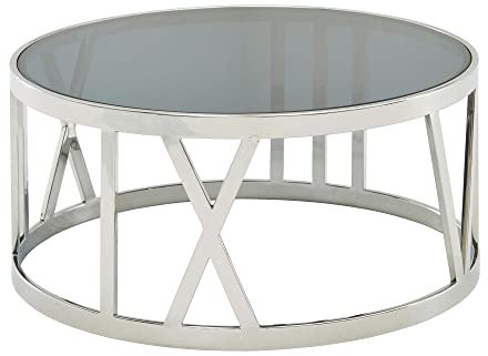KADIMA DESIGN Glas-Couchtisch 60x60x30 cm | Runder Wohnzimmertisch aus Metall in Silber | Moderner Beistelltisch und Sofatisch für Ihr Wohnzimmer | Kleiner Kaffeetisch