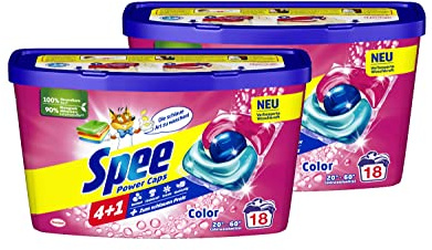 Spee Power Caps Color 4 + 1 36 WL (2 x 18 Waschladungen), Colorwaschmittel für Buntwäsche & Dunkles, vordosiertes Waschmittel vereint Reinheit, Strahlkraft, Frische & Nachhaltigkeit