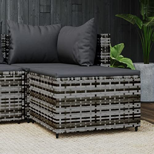 Makastle Polyrattan Sitzhocker Lounge Hocker mit Kissen, Rattan Gartenmöbel Gartenhocker Gartenstuhl Rattanstuhl Rattanhocker für Garten Balkon Terrasse, 55 x 55 x 31 cm Grau
