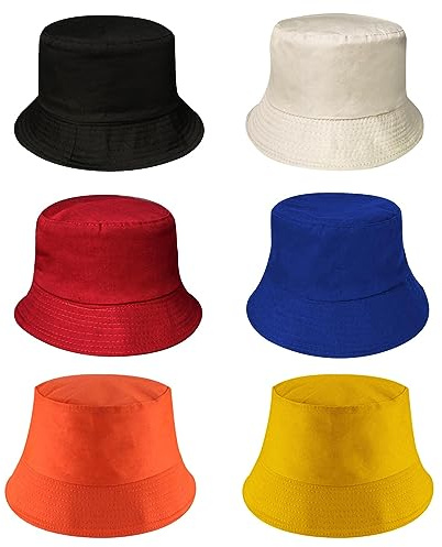 AWAVM 6 Packs Bucket Hat Beach Fisherman Hats Cotton Reversible Sun Hat for Hiking Camping Hunting Traveling Fishing,Summer Hats for Men and Women,6 Colors