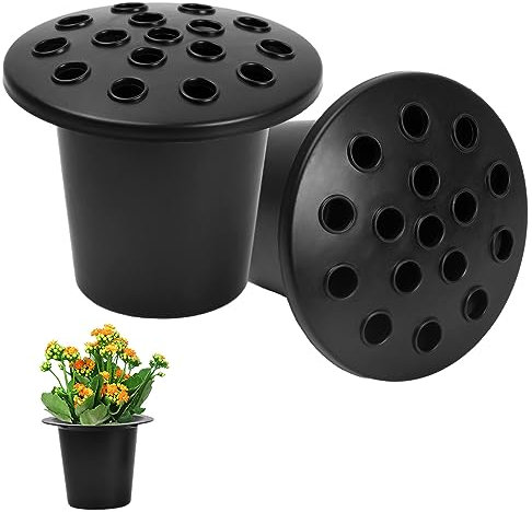 Hoxfly Set of 2 Black Memorial Grave Vases with Lids, Grave Flower Pot, Memorial Vase for Grave, Grave Vase for Grave Decoration, Flower Holder for Cemetery, Graveside, Gravestone (13 x 10 cm)