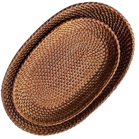 i-lan Set mit 2 ovalen Rattan-Brotkörben, 31,8 cm, handgewebt, dekorativ, langer Obstkorb mit 6,9 cm Wand, Boho-schmaler Servierkorb, Schüssel für Obst, Lebensmittel, Snack (2 Größen: S + L)