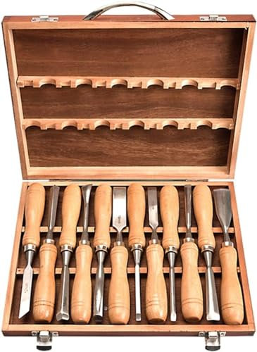Samnuerly Juego de cinceles para Madera, Cromo vanadio y Mango de Madera con Estuche de Madera Premium para carpinteros, Juego de 7 Piezas