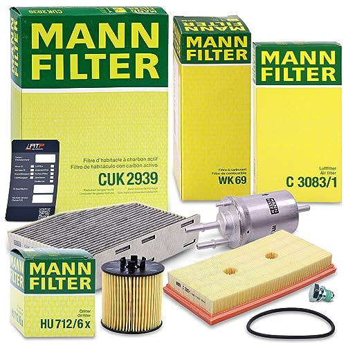 MANN-FILTER Filterset 1x Ölfilter, 1x Luftfilter, 1x Innenraumfilter (Aktivkohlefilter), 1x Kraftstofffilter, Kompatibel mit AUDI A3, SKODA OCTAVIA 2, VW EOS, GOLF PLUS 5, GOLF 5, JETTA, TOURAN,