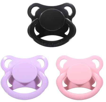 Landofgenie Erwachsenengröße Schnuller Großer Saugerschild Schnuller 3 Stück-Schwarz+Rosa+Lila Mondform