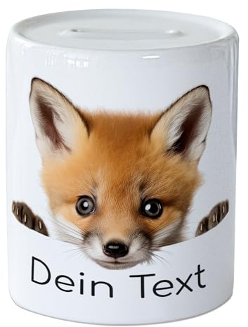 GRAZDesign Spardose Baby Fuchs mit Name personalisiert, Geldgeschenk für Mädchen und Jungen aus Keramik