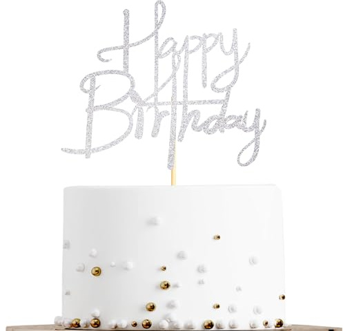 Sotpot 1PC Happy Birthday Cake Topper Sliver Glitter Happy Birthday Cake Decoration Photo Booth Props for Anniversary Birthday Party Decorations