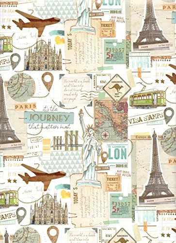 ARKRAFT Geschenkpapier Set 3 Bögen XXL 90 x 65 cm Verpackung plastikfrei FSC Papier Reise Erinnerungen (18-9156)