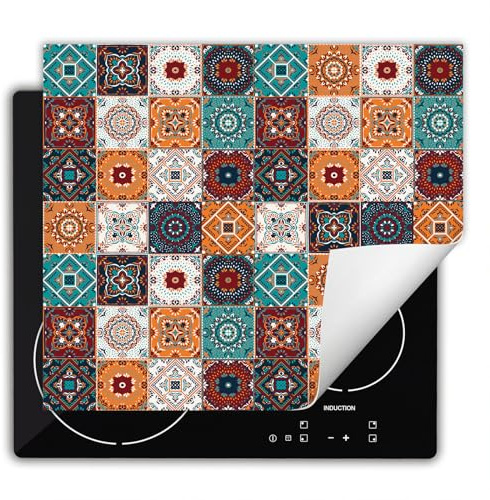 DarHaus Herdabdeckplatte Einteilig Aufrollbar Ceranfeld Abdeckung Anti Rutsch Matte für Induktionskochfelder 60x52 cm Vinyl Bunt Mosaik