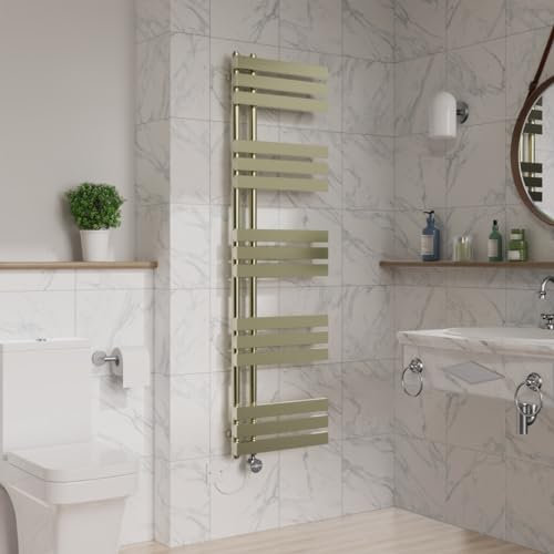 Warmehaus Touch Screen Thermostatic Electric Bathroom D Shape Tube Heated Towel Rail Warmer Radiator with Timer 1600x450mm - Brushed Brass