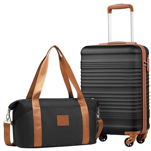 COOLIFE Handgepäck Koffer 55x35x20cm + 20L Kabinentasche(40×25×20cm) Set für Ryanair & Easyjet mit 4 Rollen & TSA Schloss – ABS-Hartschale, Leicht Kabinenkoffer | Reiseutensilien