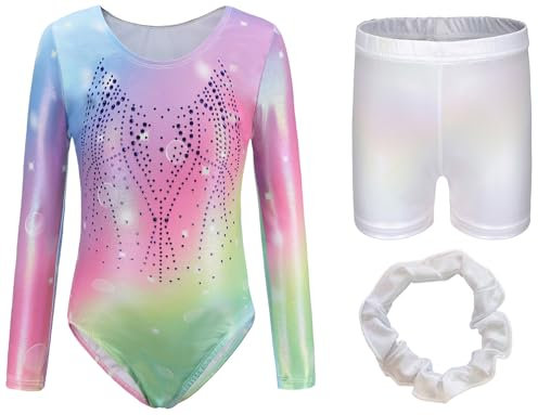 FEOYA Mädchen Turnanzug Ärmellos Kinder Gymnastikanzug Tanzen Kleidung Ballet Yoga Kleid Klassisch Gymnastik Trikot mit Turnshorts Haarband 130-140