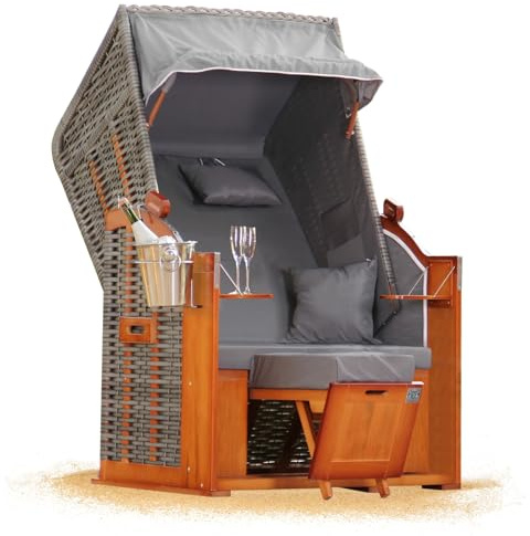 Strandkorb Hanse Ostsee 1 Sitzer Klassik 100cm breit - Volllieger bereits montiert inkl. Strandkorbrollen ideal für Zuhause, Balkon und Terrasse