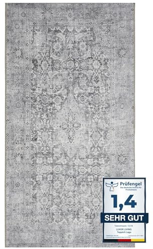 -LUXOR- living In- und Outdoor Teppich Lago, dünner waschbarer Teppich für Camping, Terrasse oder Wohnbereich, wetterfest, 80 x 150 cm, Grau-anthrazit